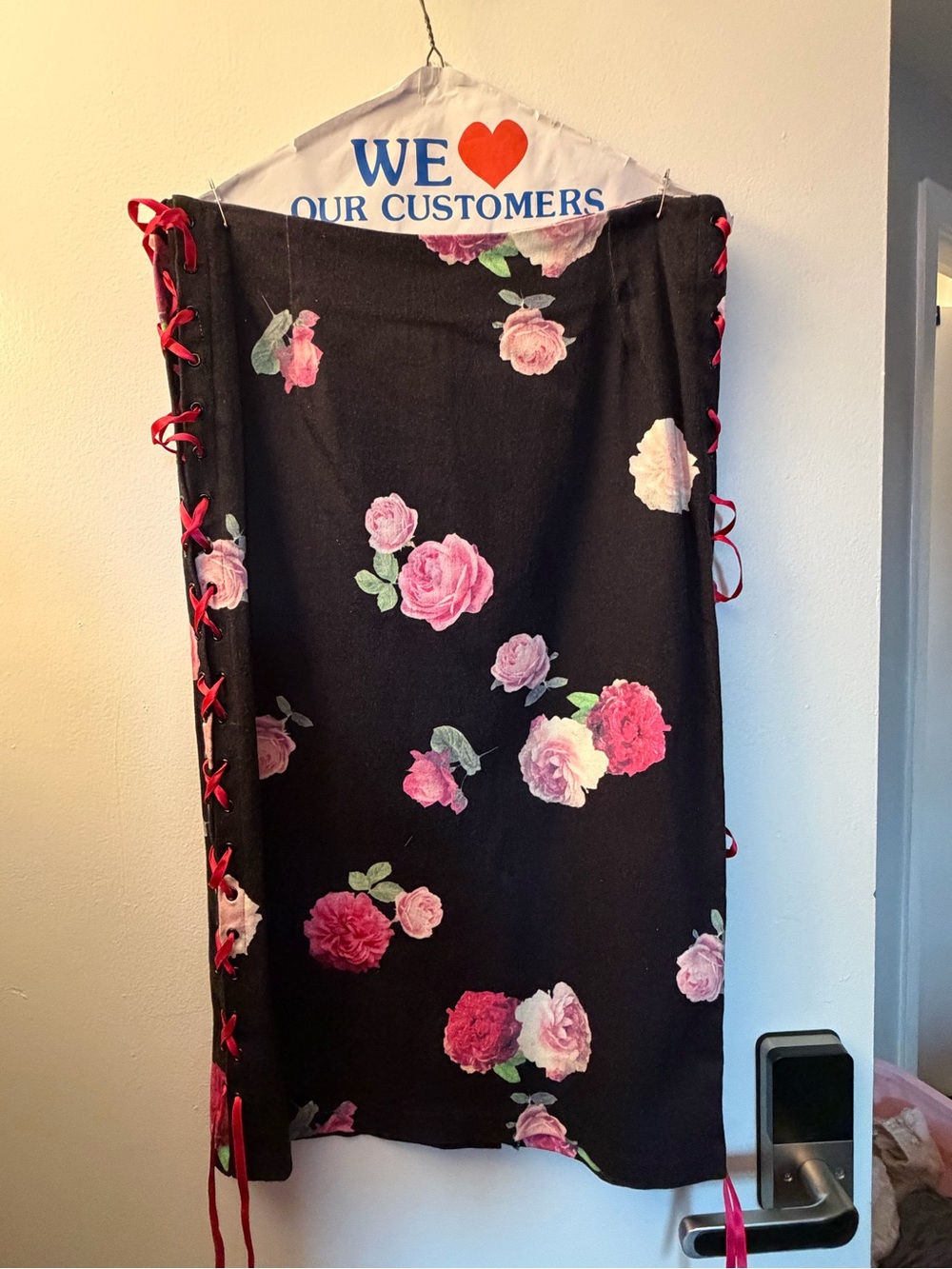 Black Floral Side-Tie Midi Skirt
